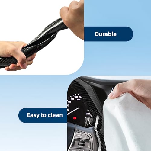 Carbon Fiber Steering Wheel Cover with Anti-Slip Lining and Segmented Design 2pcs Universal Steering Wheel Protector for Men and Women, Car Interior Accessory (Black)