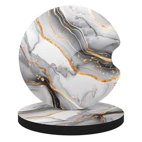 Aiawoxc Car Cup Holder Coasters, 2 Pack Universal Auto Anti Slip Insert Coaster with A Finger Notch, Cute Car Assecories for Women Men, Cup Mat for Most Interior, Gray Marble - color: Gray Marble, size: Rubber