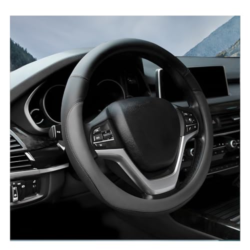 Leather Steering Wheel Cover, Anti-Slip Full Surround Car Wheel Protector with Comfortable Grip, Universal Elastic Decorative Cover Fit for 14 1/2-15 Inch Steering Wheels (Gray) - color: Gray
