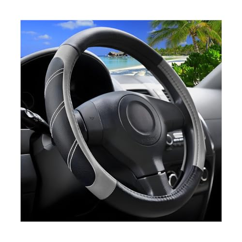 Zpana Car Steering Wheel Cover, 15 Inch Carbon Fiber Leather Non-Slip Steering Wheel Protector with Lining, Breathable Automotive Interior Accessories, Universal for SUV RV Truck (Gray) - color: Gray
