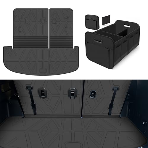 Cargo Trunk Mat with Backrest Mats for Kia Telluride 2020-2025(7/8 Seat),All Weather Protection TPE Heavy Duty Cargo Liner Telluride Accessories,Black - size: Kia Telluride 2020-2025