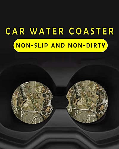 CLEVI 2 Pack Universal Ceramic Car Forest Camouflage,Camo Tree Ceramic Stone with A Finger Notch for Easy Removal of Car Cup Holder Coaster - color: Forest Camouflage