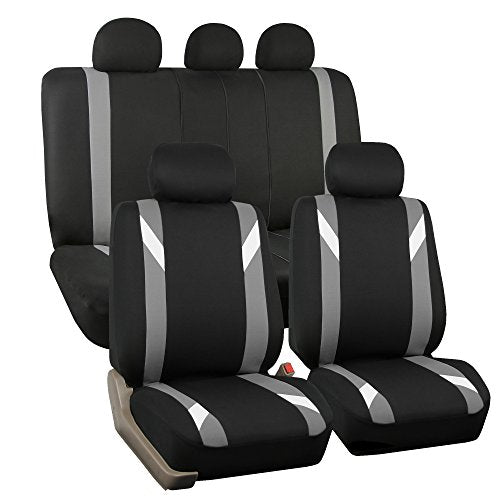 FH Group Premium Modernistic Flat Cloth Car Seat Covers – Universal Fit, Washable Seat Covers for SUV Sedan Van, Gray, Full Set - color: Gray, size: Full Set