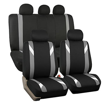 FH Group Premium Modernistic Flat Cloth Car Seat Covers – Universal Fit, Washable Seat Covers for SUV Sedan Van, Gray, Full Set - color: Gray, size: Full Set
