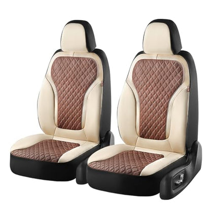 Coverado Front Seat Covers, Luxury Diamond Leather Car Seat Cover with Carbon Fiber Weave, Waterproof Car Seat Cover Driver Seat Cover Spill-Proof Design Universal Fit for Most Cars, Beige&Brown - color: BeigeBrown, size: Front