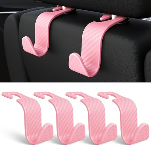 Car Seat Headrest Hook 4 Pack Hanger Universal Vehicle Car Storage Organizer for Handbag Purse Coat S Type Checkered Pink