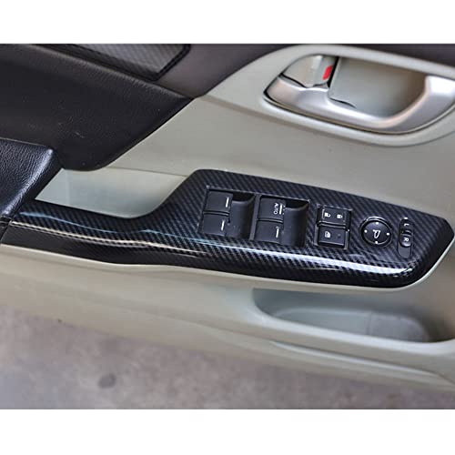 for Honda Civic 2012 2013 2014 2015 Carbon Fiber Style ABS Door Window Lift Buttons Cover Trim, Brake Handle Handbrake Cover, Air Condition Panel Cover Trim (Door Window Lift Panel Trim) - style: Door Window Lift Panel trim