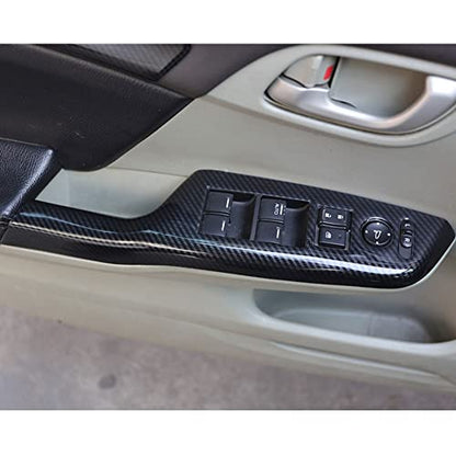 for Honda Civic 2012 2013 2014 2015 Carbon Fiber Style ABS Door Window Lift Buttons Cover Trim, Brake Handle Handbrake Cover, Air Condition Panel Cover Trim (Door Window Lift Panel Trim) - style: Door Window Lift Panel trim