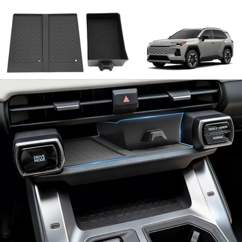 (2Pack) 2026 RAV4 Center Console Organizer &Wireless Pad, for Toyota RAV4 (LE/SE/XLE Premium/Woodland/XSE/Limited/GR Sport), Durable &Anti-slip Console Tray Insert 2026 RAV4 Accessories - color: Black-b