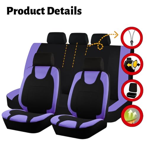 Car Seat Covers Full Set, Polyester Vehicle Front ＆ Rear Bench Seat Protectors with 5 Headrest Covers, Automotive Interior Chair Protection Accessories, Universal Fit (Purple) - color: Purple