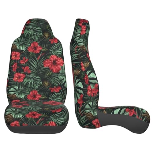 Red Hibiscus Car Seat Cover Bucket Seat Cushion Front Auto Seat Cover Car Bucket Seats Protector Covers Universal fit for SUV Sedan Van Aloha Palm Leaf Monstera Car Accessories - color: Red Hibiscus