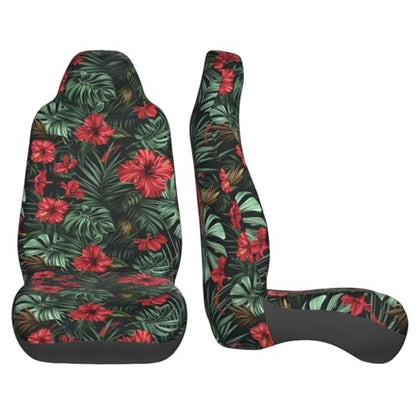 Red Hibiscus Car Seat Cover Bucket Seat Cushion Front Auto Seat Cover Car Bucket Seats Protector Covers Universal fit for SUV Sedan Van Aloha Palm Leaf Monstera Car Accessories - color: Red Hibiscus