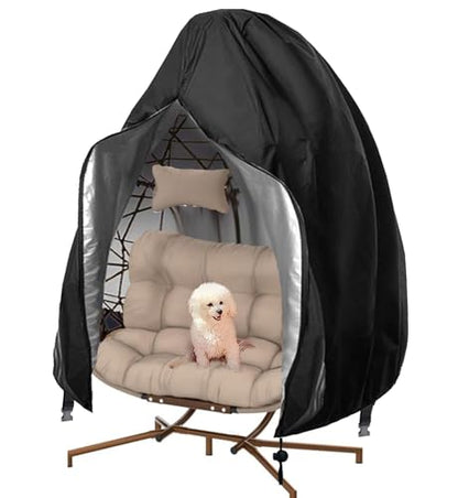 【Upgraded】Patio Egg Chair Covers with Zipper, 91 x 80 Large Wicker Egg Swing Chair Covers, Waterproof Heavy Duty Weather Resisatnt Outdoor Chair Cover, Windproof Hanging Chair Cover, Black, 1 Pack - color: Black, size: Double Seat 91'' (L) x 80''(W)