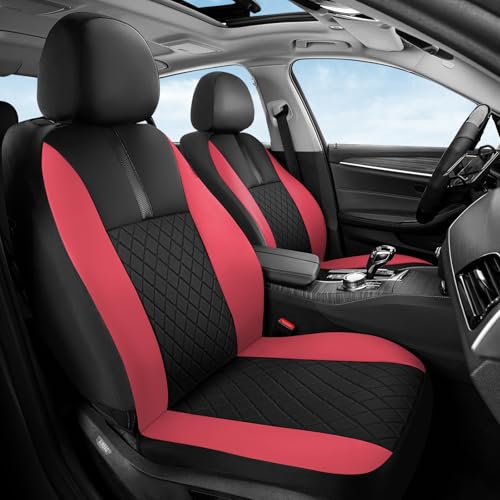 Coverado Car Seat Covers Front Pair, Automotive Leather Seat Covers for Car，Universal Fit Front Back Seat Cover, Non-Slip Waterproof Breathable Car Seat Protector - color: BlackRed, size: Frontpair