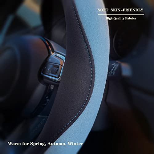 Soft Suede D Shape Steering Wheel Cover, Warm Steering Wheel Cover Fashion Universal 15 inch, Light Blue - color: D Light Blue, size: D Shape