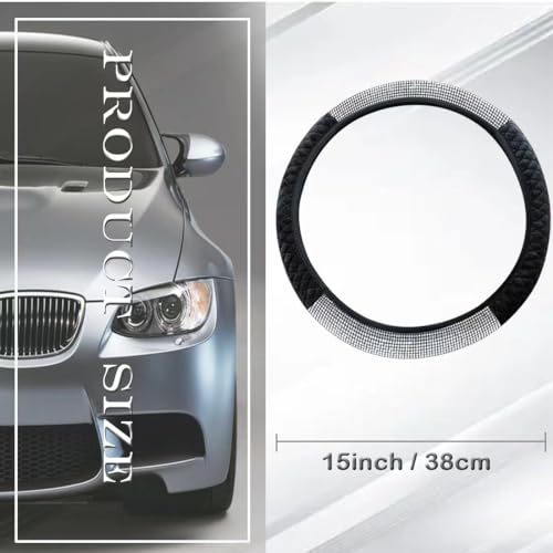 Diamond Car Steering Wheel Cover,Crystal Rhinestone Steering Cover Universal Fit 15 inch Car Steering Wheel Protector for Women & Girl (Silver Black) - color: Half Silver