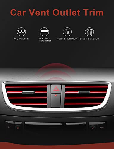 OBVIS 20 Pcs RED Car Vent Outlet Trim Strip Chrome PVC Car Air Conditioner Vent Outlet Decoration Decorating Strip Interior Accessories DIY