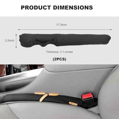2PCS Leather Car Seat Gap Filler, No-Drop Seat Side Gap Plug Crevice Blocker with Securing Strap, Elastic Filler Block The Gap Between Seats & Console for Truck SUV Sedan (Black) - color: Black
