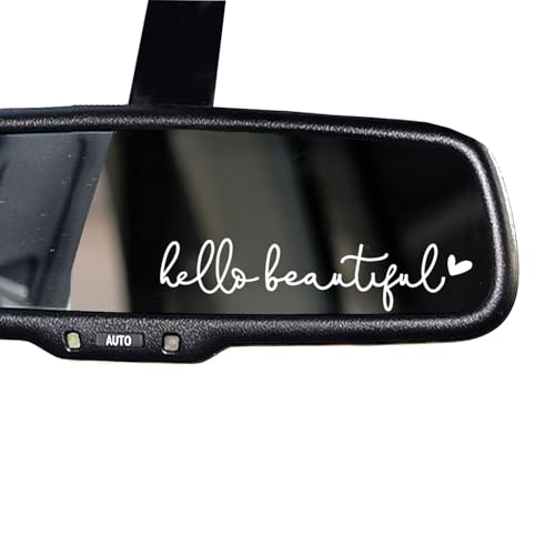 3 x Hello Beautiful Car Mirror Decal, Affirmation Sticker, Rearview Mirror Decal, Tumbler Sticker, Water Bottle Stickers, Vinyl Tumbler Decal, New Car Decor, 4 inches (White, Hello Beautiful)