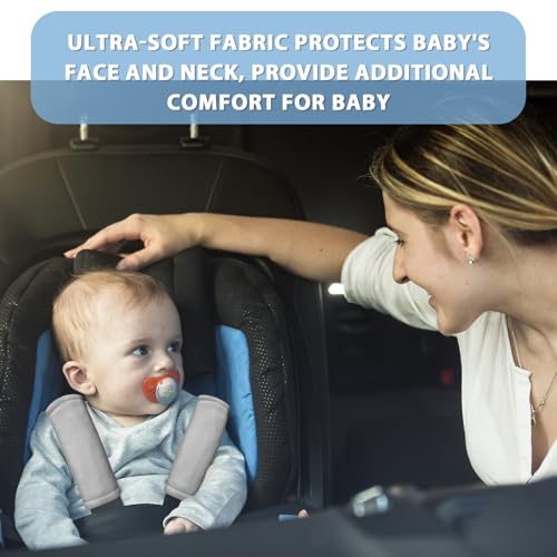 SWESEN Baby Car Seat Belt Covers for Boys and Girls, Carseat Shoulder Padding, Soft Car Seat Neck Cover, Mink Car Seat Straps Shoulder Pads, Solid Colour Stroller Strap Cover for Baby Kids, Grey - color: Grey