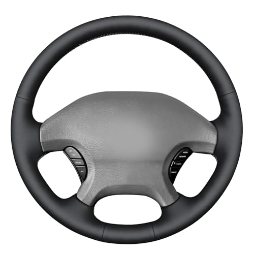 MEWANT Hand Stitch Black Smooth Real Leather Steering Wheel Cover for Dodge Ram 1500 2002-2003 Ram 1500 Truck Accessory - color: Black Smooth Real Leather&Grey Thread