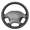 MEWANT Hand Stitch Black Smooth Real Leather Steering Wheel Cover for Dodge Ram 1500 2002-2003 Ram 1500 Truck Accessory - color: Black Smooth Real Leather&Grey Thread