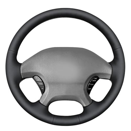 MEWANT Hand Stitch Black Smooth Real Leather Steering Wheel Cover for Dodge Ram 1500 2002-2003 Ram 1500 Truck Accessory - color: Black Smooth Real Leather&Grey Thread