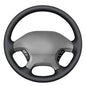 MEWANT Hand Stitch Black Smooth Real Leather Steering Wheel Cover for Dodge Ram 1500 2002-2003 Ram 1500 Truck Accessory - color: Black Smooth Real Leather&Grey Thread