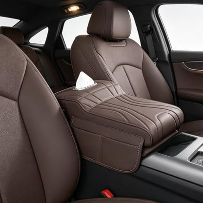 Car Armrest Pad, Universal Armrest Cushion Pad, Leather Armrest Box Pad (Without Cup Holder, Brown-B) - color: Without cup holder, Brown-B