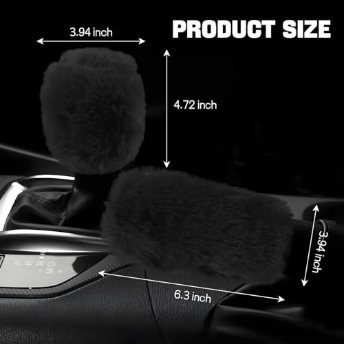 Hovom 2PCS Fluffy Car Gear Shift Knob Cover & Handbrake Cover, Soft Plush Hand Brake Handle & Gear Shift Cover for Women Girls, Universal Comfortable Warm Furry Car Accessories (Black) - color: Black