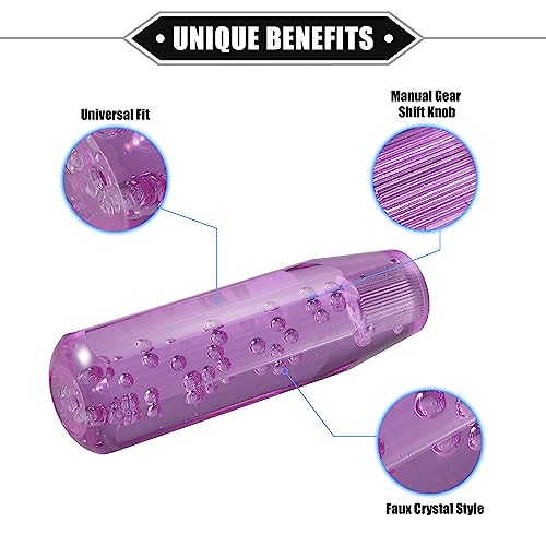 Gear Shift Knob Stick, 15cm Faux Crystal Transparent Bubble Gear Shifter Universal for Manual Transmission Vehicle Durable Acrylic Purple with Adapter