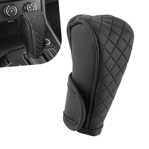 Car Gear Shift Cover, Upgraded Leather Car Gear Shift Knob Cover, Soft Breathable Auto Shifter Stick Protector, Anti-Slip Auto Shifts Handle Transmission Decor, Universal for Most Cars(Black)
