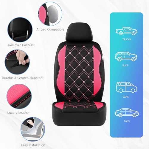 Road Comforts Seat Covers, Premium Leather Car Seat Covers Front Seat for Women Girls,Airbag Compatible, Automotive Seat Covers Universal Fit Most Cars,Vans,Truck,SUV - color: Hot Pink Front