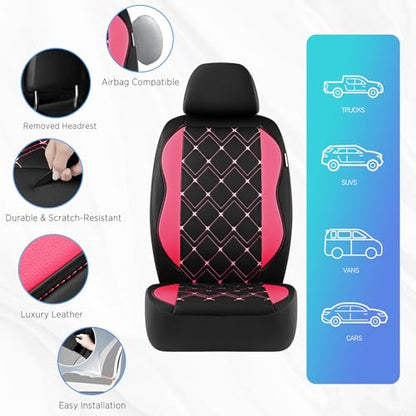 Road Comforts Seat Covers, Premium Leather Car Seat Covers Front Seat for Women Girls,Airbag Compatible, Automotive Seat Covers Universal Fit Most Cars,Vans,Truck,SUV - color: Hot Pink Front