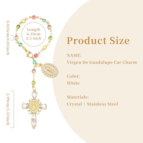 Virgen De Guadalupe Car Charm - Steering Wheel Accessory & Rearview Mirror Hanging, Cross Pendant Automotive Protection Decor - color: Gold-white