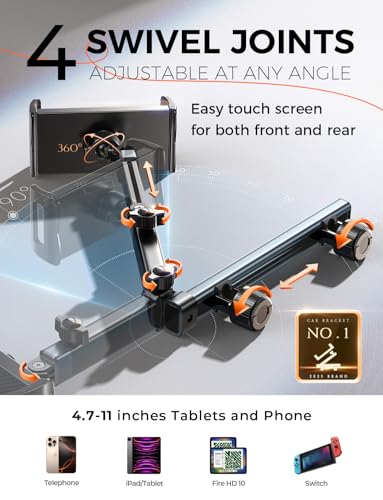 LISEN for iPad Holder Car Tablet Mount, Road Trip Essentials Toddler Kids Travel Gifts, Car Accessories for Women Interior Organizer Mens Truck 3in1 Tablet Holder for Car Camping Back Seat Headrest