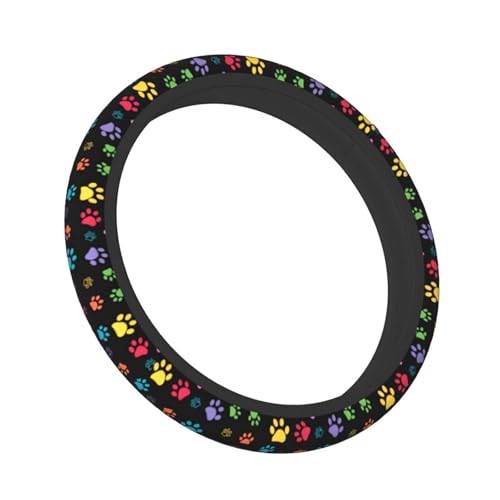 Dog Paw Print Steering Wheel Covers Universal 15 inch Non Slip Neoprene Steering Wheel Protector Cover for Men Women Car Truck - color: Black15