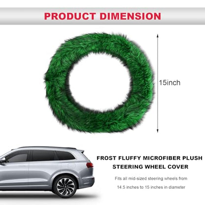 Fluffy Steering Wheel Cover, 15 Inch Anti-Slip Microfiber Plush Fuzzy Steering Wheel Cover, Winter Warm Elastic Fuzzy Steering Wheel Covers for Women and Men, Car Accessories (Green) - color: Green