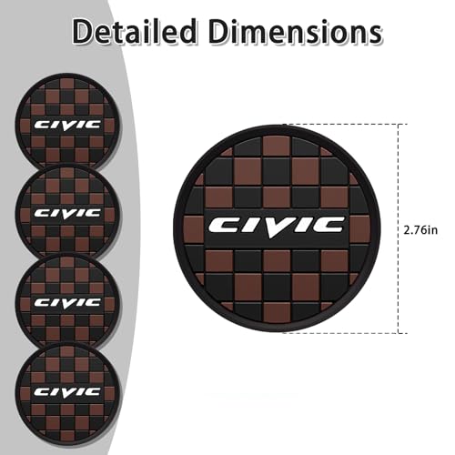 Car Cup Coaster, 4PCS Universal Non-Slip Cup Holders Embedded in Ornaments Coaster, Car Interior Accessories (Coffee, Civic)