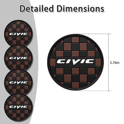 Car Cup Coaster, 4PCS Universal Non-Slip Cup Holders Embedded in Ornaments Coaster, Car Interior Accessories (Coffee, Civic)