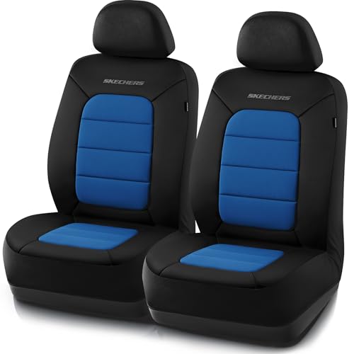 Skechers Memory Foam Car Seat Covers,Thick Cool Touch Fabric Seat Covers,Front Seat Cover Airbag Compatible,Automotive Comfort Protection for Most Cars,Vans,Trucks,SUV,Blue