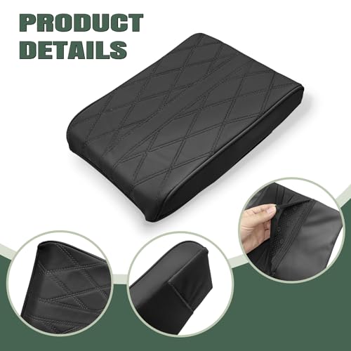 1 PCS Car Armrest Box Booster Pad, Leather 3D Texture Anti-Scratch Protective Cover, Memory Foam Leather Relieve Elbow Pressure Cushion, Universal for SUV, Truck, RV and More (Black)