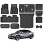Weize 2025 2026 Tesla Model Y Juniper All Weather Cargo Liner Floor Mats 9 PCS & Double Layer Center Console Organizer 4 PCS, Full Coverage Tesla Interior Accessories Kit(Not for Standard) - style: Tesla Model Y Floor Mats & Console Organizer Combo 13PCS