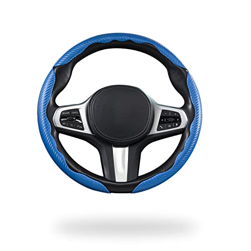 3 Piece Carbon Fiber Steering Wheel Cover,Car Steering Wheel Protector with Non-Slip Lining,Breathable Microfiber Universal for 14.5-15 inch,Blue