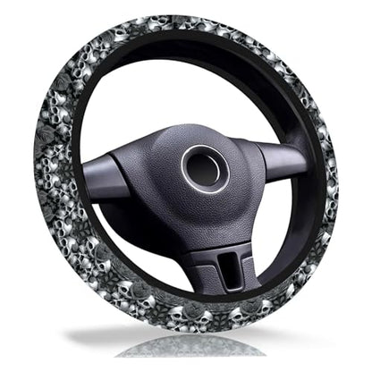 Skull Steering Wheel Cover,Non-Slip Breathable Neoprene Steering Wheel Covers,Horror Car Accessories and Car Decor,Skull Skeleton Gifts for Women,Men Universal 15 Inch Fit Auto,SUV,Truck