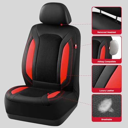 Rubbermaid Leather Mesh Car Seat Covers, Breathable Air Mesh Front Seat Cover, Universal Fit Slip-on Design, Airbag Compatible, Automotive Seat Protector for Most Cars, SUVs, Trucks, Vans-Red - color: Red