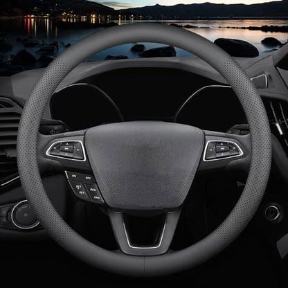 HAOTULE New Nappa Leather car Steering Wheel Cover，for Car Truck SUV 15 inch (Black) - color: Black-2