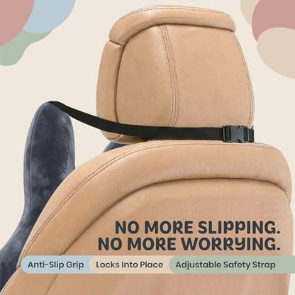 Kids Car Sleeping Pillow - X-Shaped Plush Animal for Neck & Back Support - Hands & Seat Belt Slot - Machine Washable & Compressible - Perfect for Car, Plane, Train, Boat & More - Grey