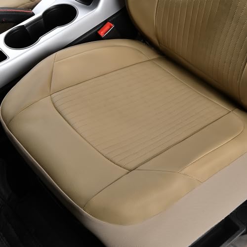 Flying Banner Synthetic Leather car seat Covers Full Set Front and Rear Bench Fashion Easy Installation Cup Holder Free (Solid Beige, Low Bucket - Full Set)