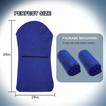 Car Seat Towel Cover, 2pcs Universal Front Seat Protector for Cars, SUVs and Trucks, Sweat Towel Car Seat Cover for Gym, Yoga, Swimming, Pets and Family Travel, Blue